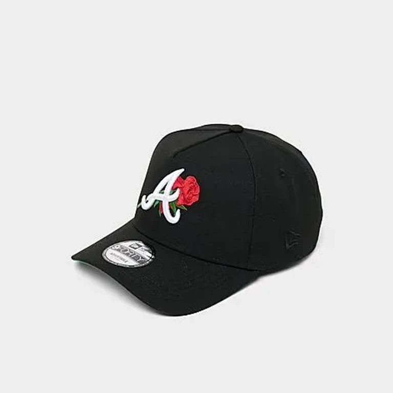 New Era Atlanta Braves MLB Rose 9FORTY A-Frame Snapback Hat in Black/White/Red