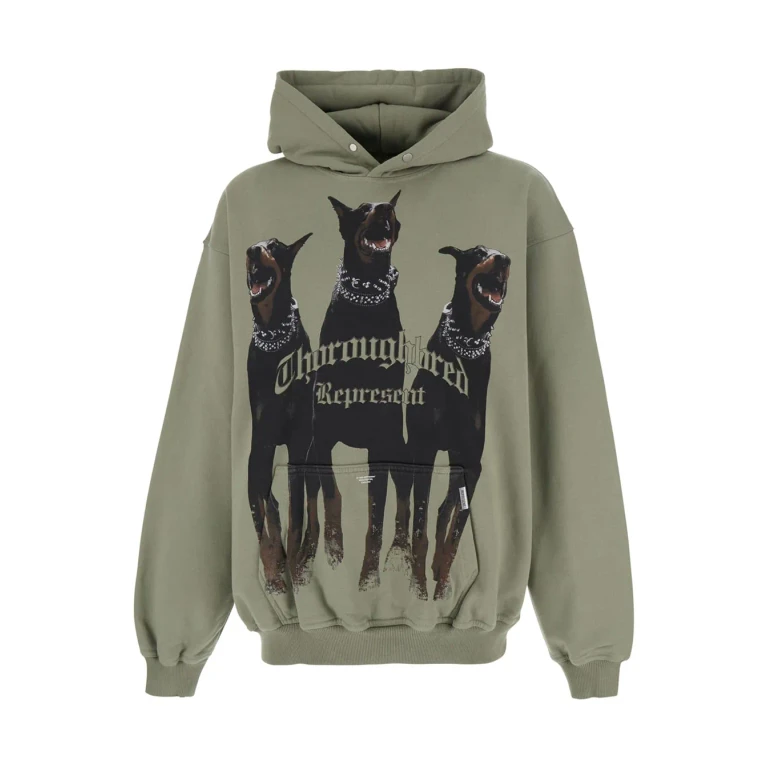 REPRESENT Hooded Sweatshirt With Fixed Hood And Maxi Print On Front In Green Cotton For Men