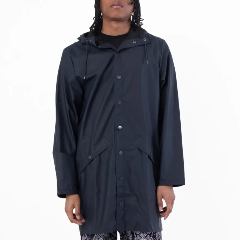 Rains Navy Lightweight Waterproof Long Jacket