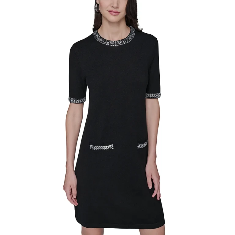 Karl Lagerfeld Paris Rhinestone Trim A Line Dress