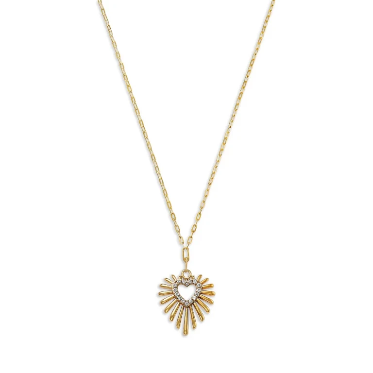 Diamond Heart Sunburst Pendant Necklace in 14K Yellow Gold, 0.15 tcw