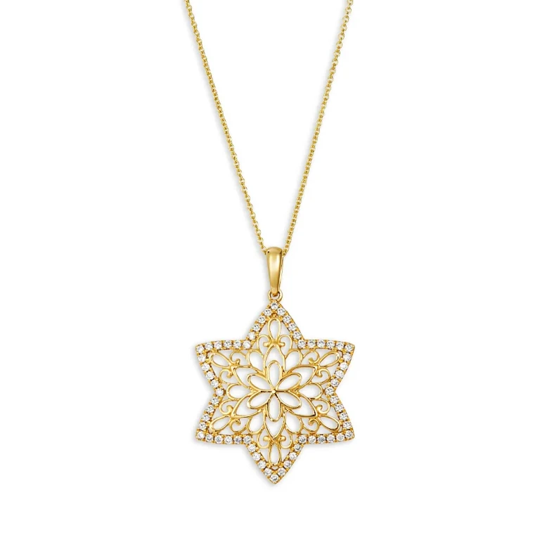 Champagne Diamond Filigree Star Pendant Necklace in 14K Yellow Gold, 0.4 tcw