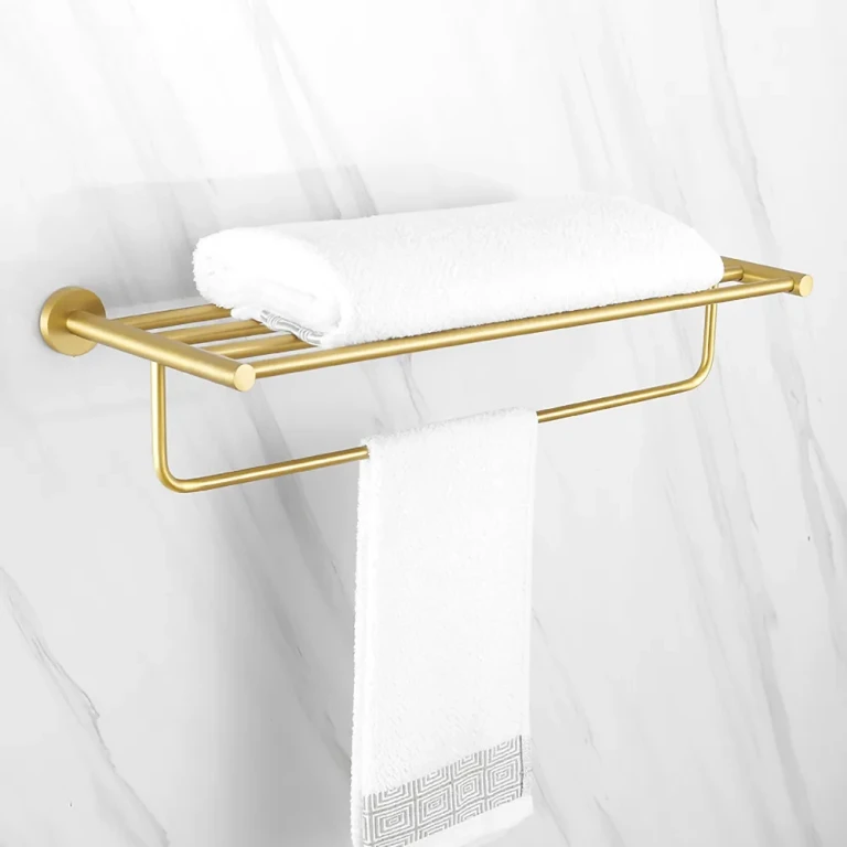 24" Wall Mounted Brass Bathroom Shelf with Towel Rack in Brushed Gold