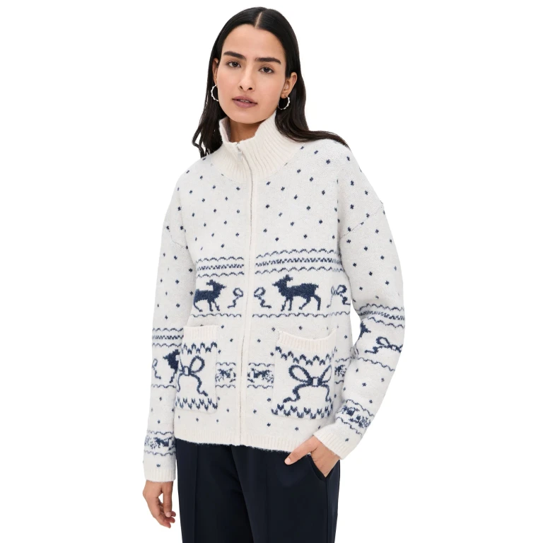 Another Girl Fair Isle Knit Zip Sweater Cream S