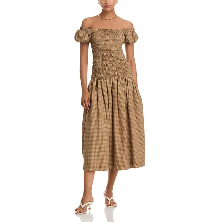 Wayf Cassidy Smocked Midi Dress