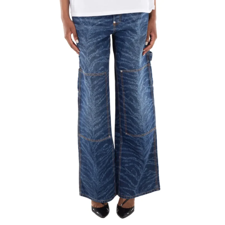 Stella McCartney Tiger-Print Wide-Leg Cotton Jeans