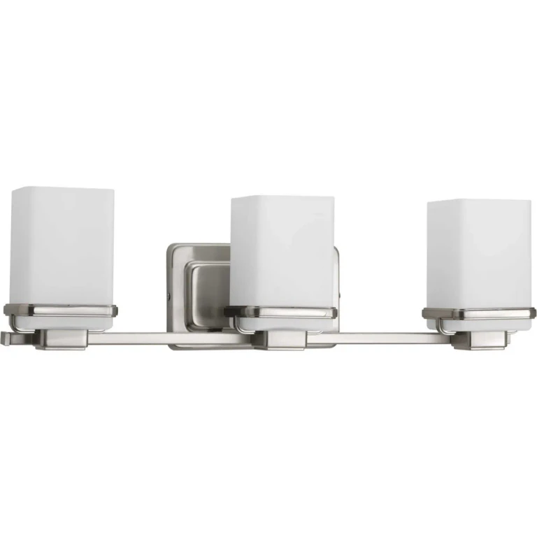 Brushed Nickel Three Light Bath from the Metric Collection