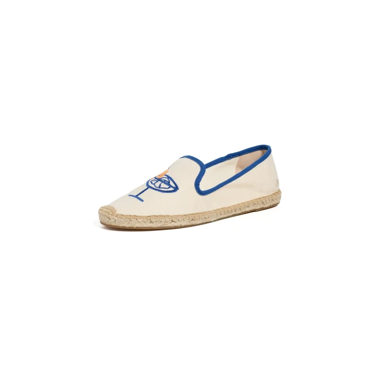 Soludos The Embroidered Smoking Espadrilles Ivory/Blue 9-9.5
