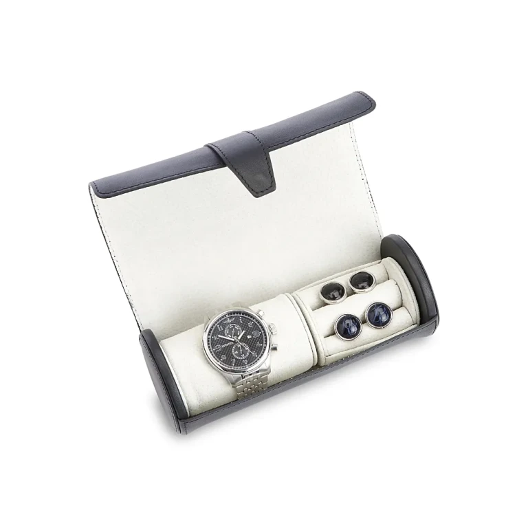Royce New York Leather Watch Roll & Cufflink Storage Case