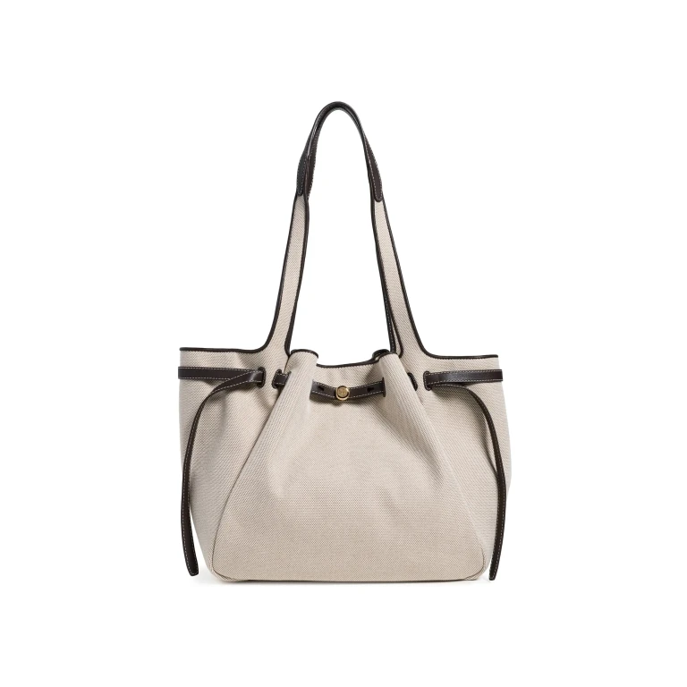 Tory Burch Romy Canvas Tote Dusty Almond/Bianco White One Size