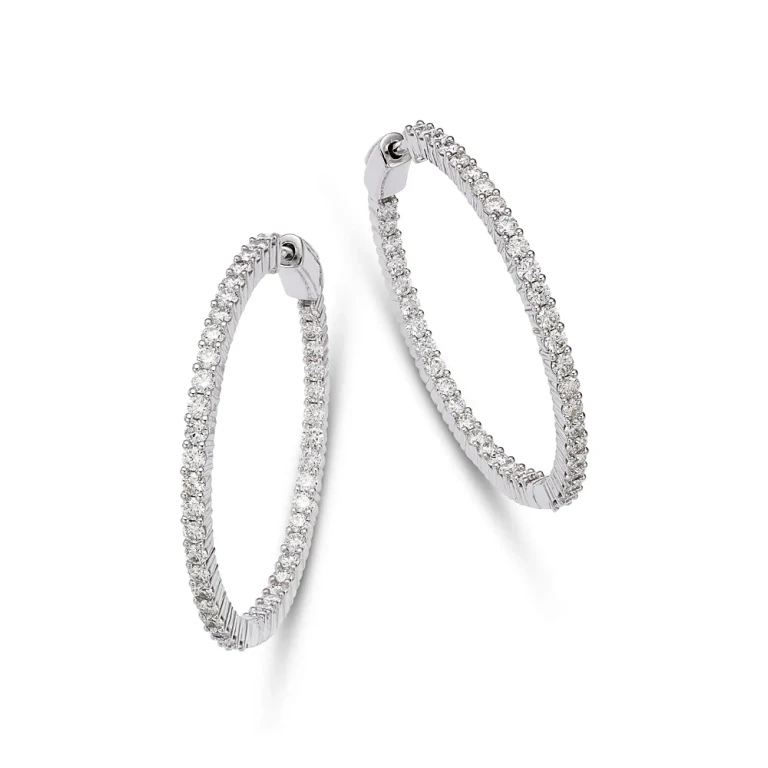 Diamond Inside Out Hoop Earrings in 14K White Gold, 3.0 tcw