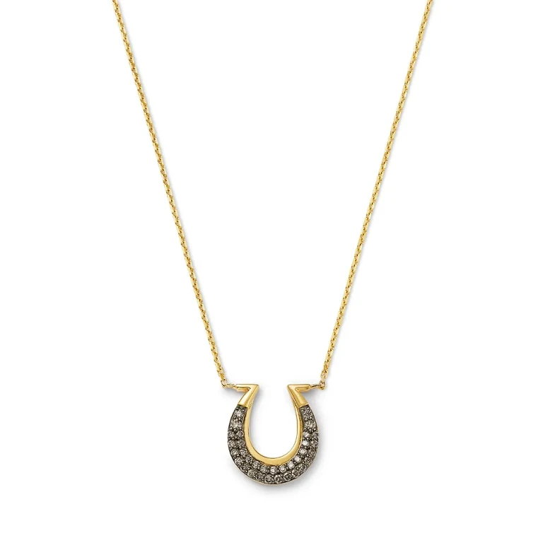 Brown Diamond Horseshoe Pendant Necklace in 14K Yellow Gold, 0.29 tcw