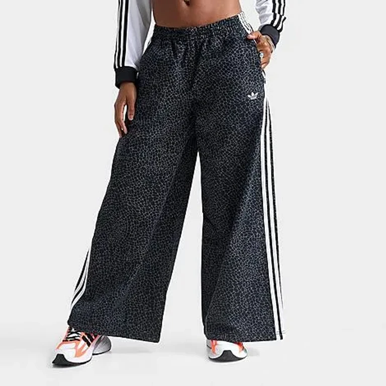 adidas Women's Originals Firebird Allover Print Oversized Denim Pants in Black/Grey Six Size: XS