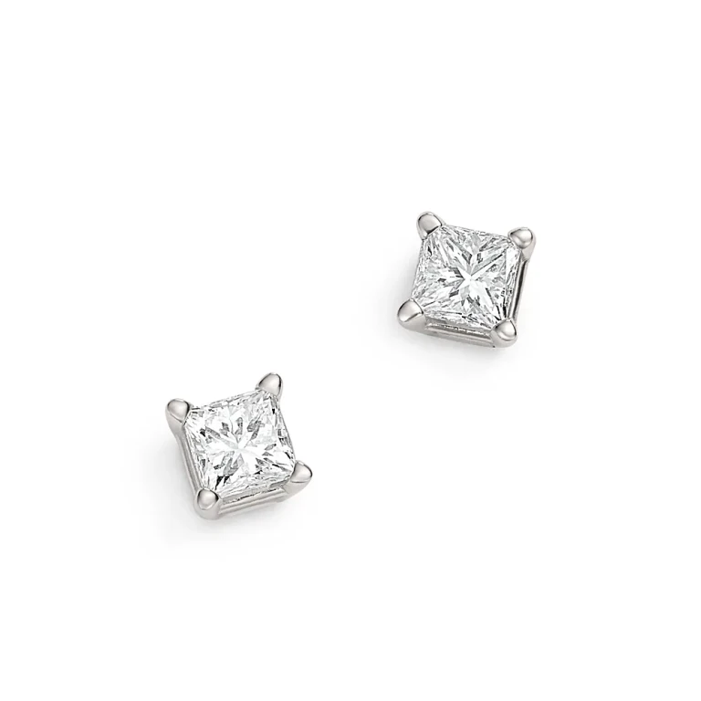 Diamond Princess-Cut Studs in 14K White Gold, 0.25 tcw