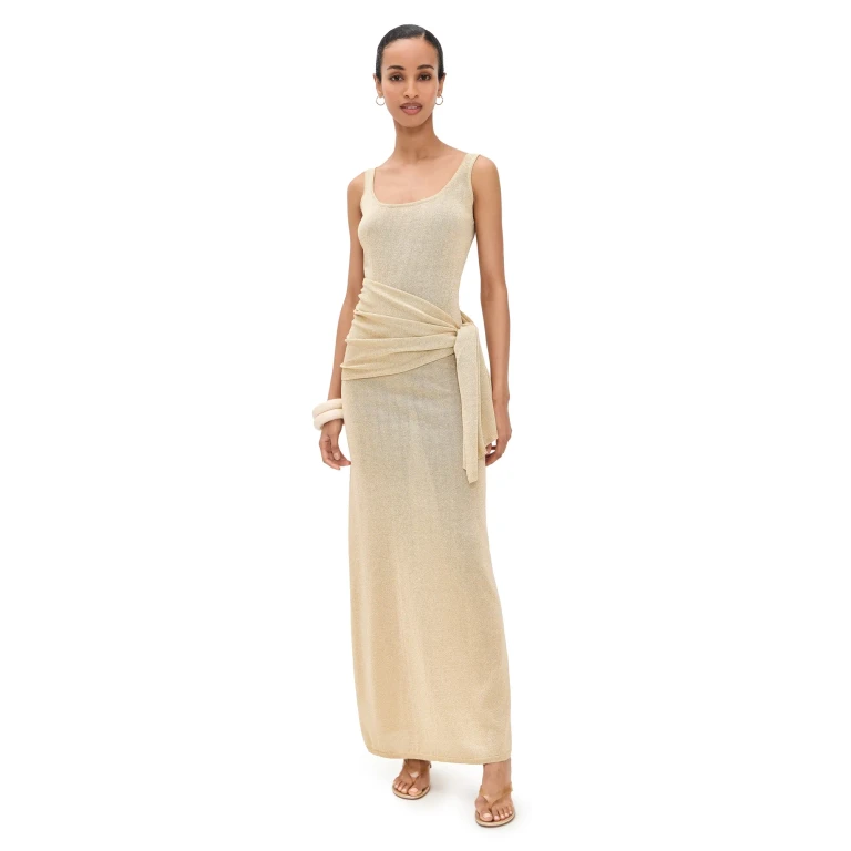 4th & Reckless Aria Metallic Knitted Maxi Dress Gold XS