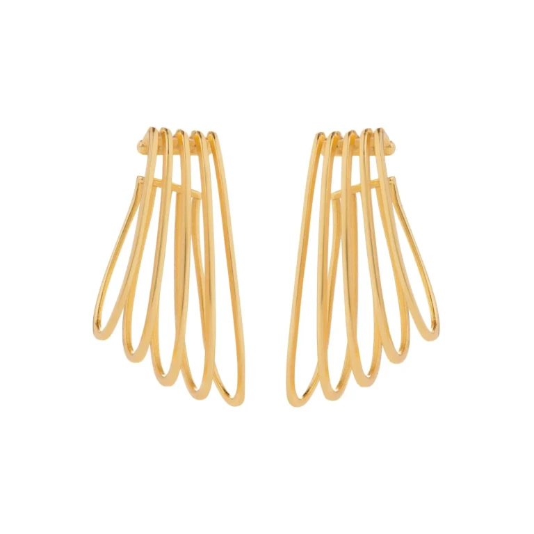 La Cage Asymmetrical Pendant Ear Cuff in Steel-Coloured Brass (FT26EA13GOLD18K)