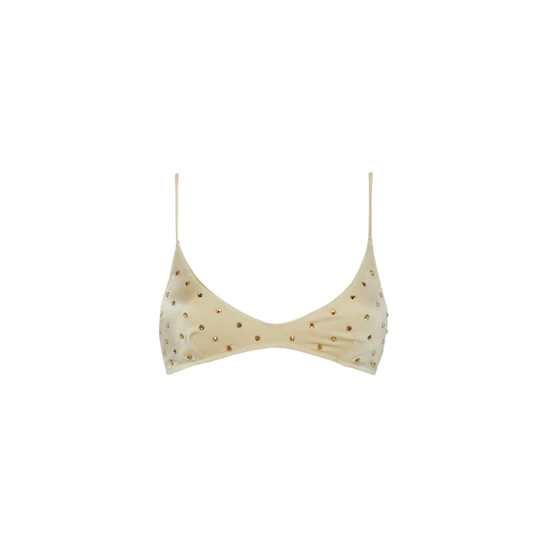 Mc2 Saint Barth Paloma Gold Scoop Bralette With Rhinestone Embellishment White Top - Women