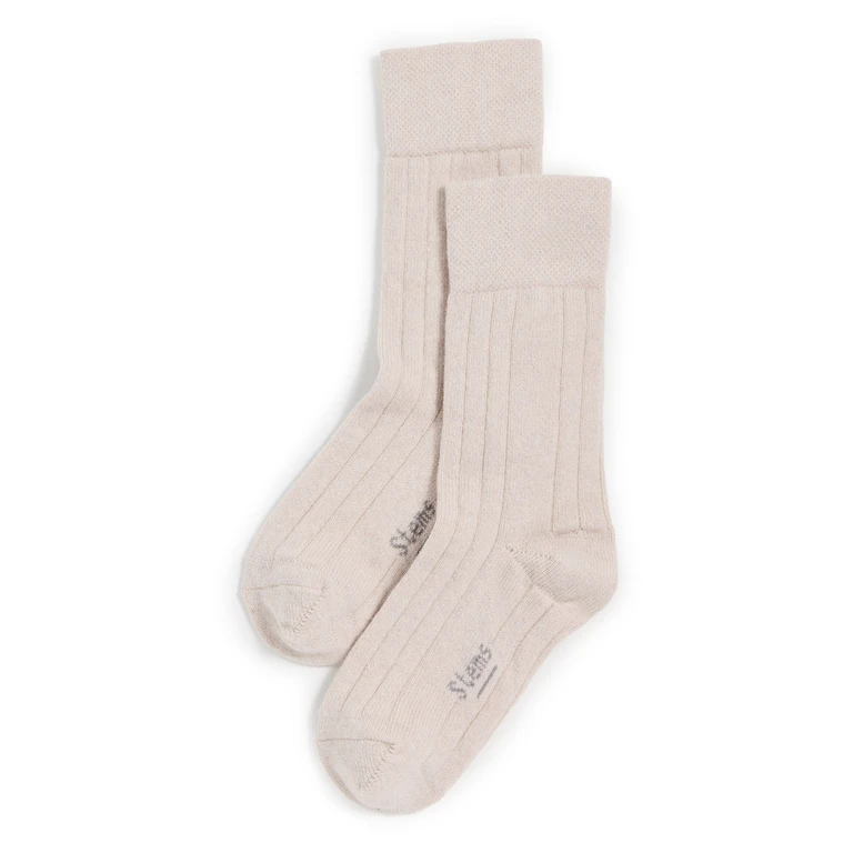 Stems Pure 97 Cashmere Socks Cream One Size