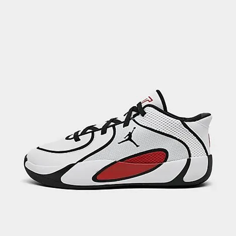 Jordan Little Kids Tatum 4 Stretch Lace Basketball Shoes in White/University Red/Black Size: 1.0