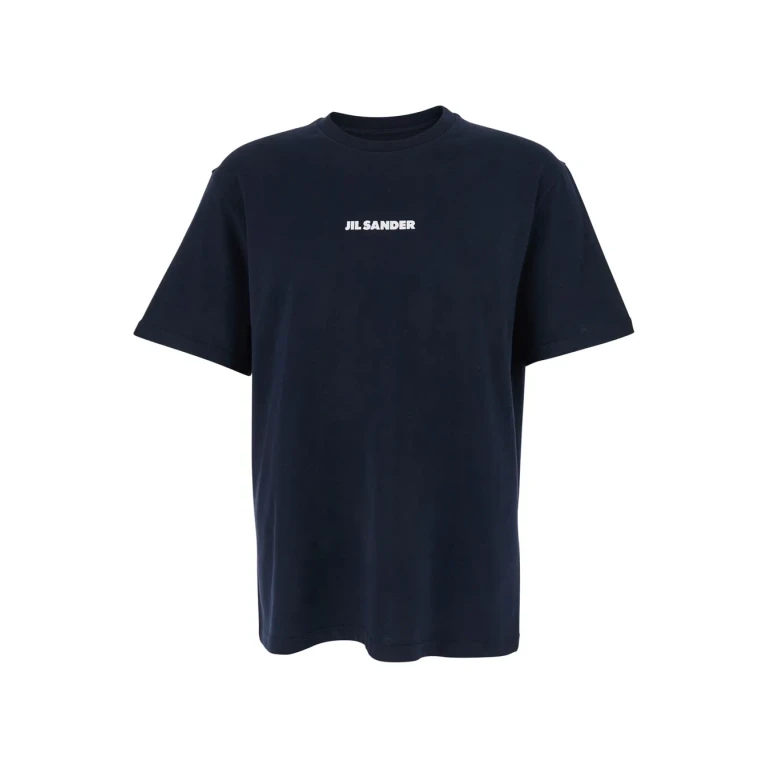 Jil Sander Blue T-shirt With Logo Lettering On The Front For Men