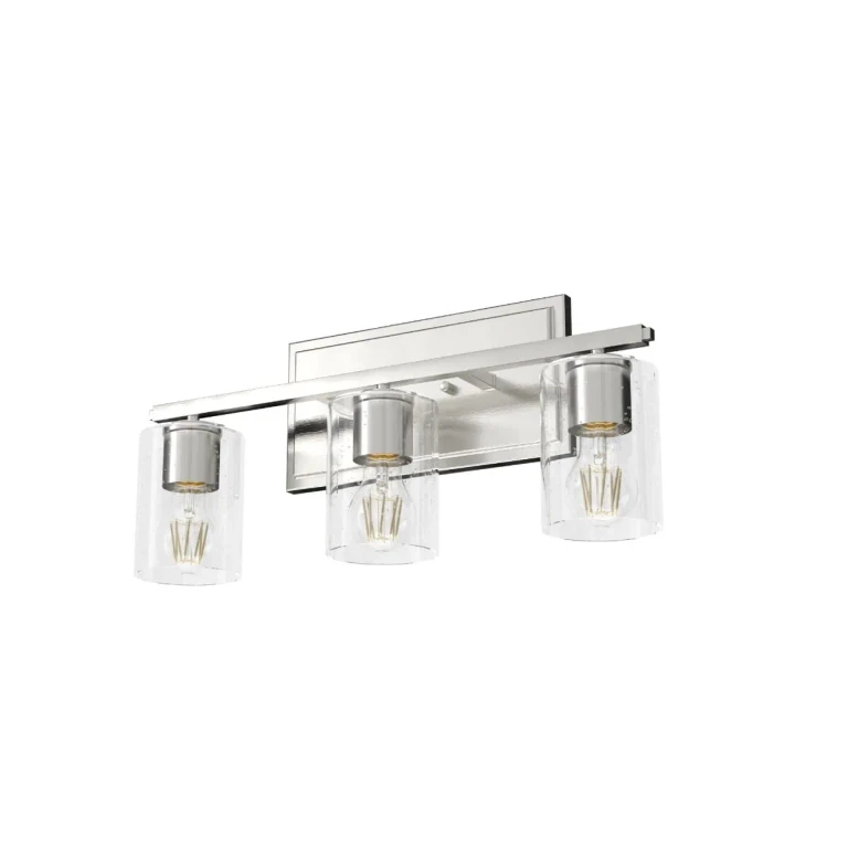 Brushed Nickel Three Light Vanity from the Kerrison Collection