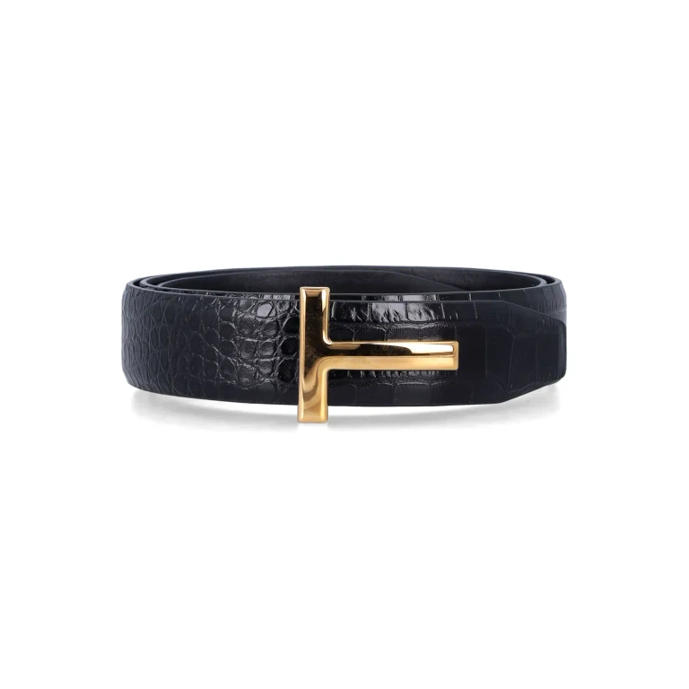 Tom Ford Croc-embossed Leather T Buckle Belt