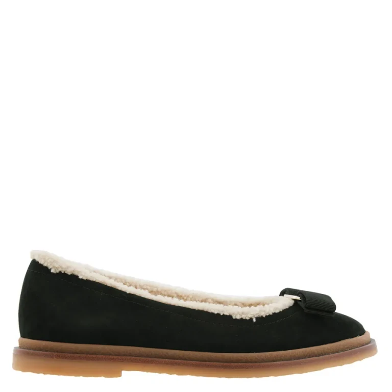 Ferragamo Varina Shearling-Lined Bow-Embellished Suede Ballet Flats