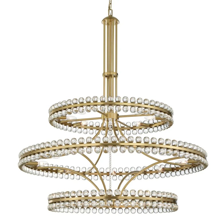Crystorama Clover 24-Light Traditional Chandelier in Aged Brass with Glass Ball Crystals