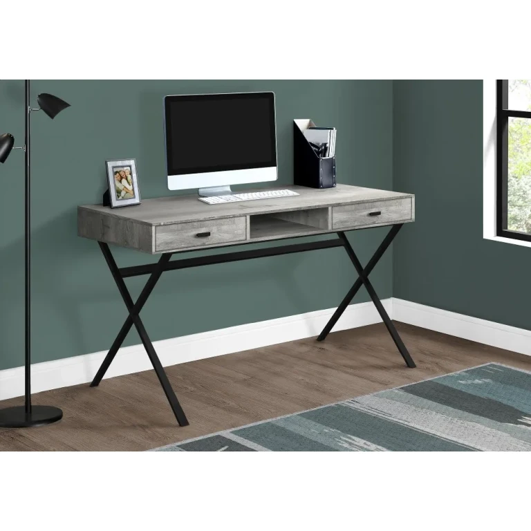Gray Wood and Black Metal Desk