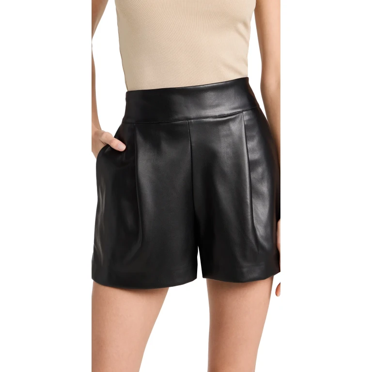 Susana Monaco Faux Leather Pleated Shorts Black XL