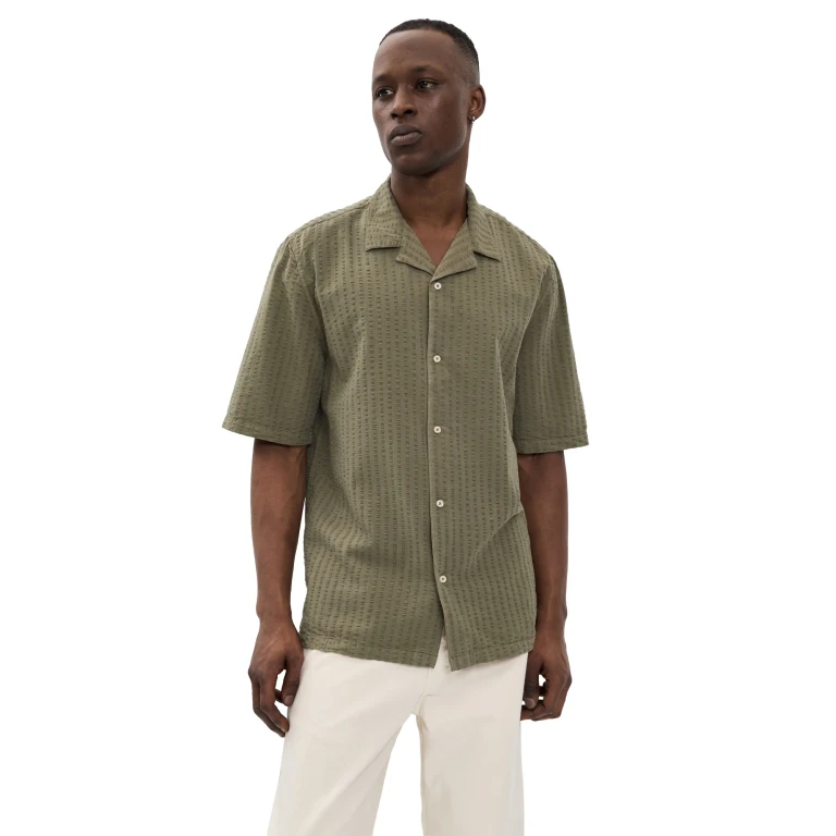 Officine Generale Eren Seersucker Shirt Burnt Olive M