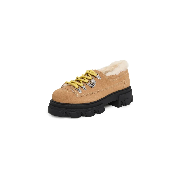 GANNI Cleated Derbies Suede Loafers Cognac 39