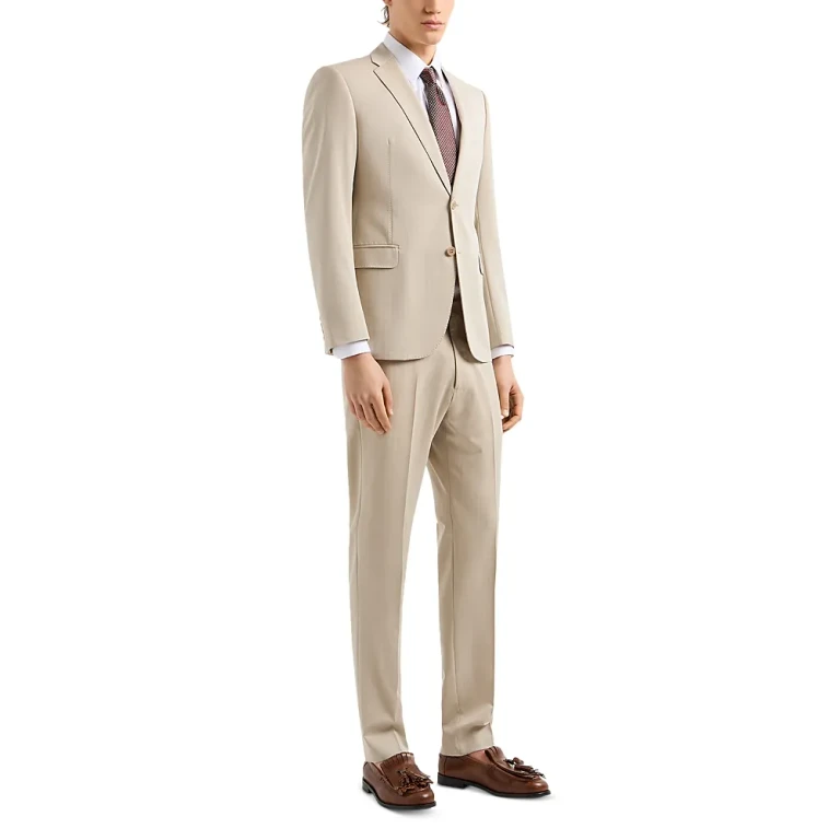 Emporio Armani M Line Slim Fit Single Breasted Notch Lapel Suit in Herringbone Stripe
