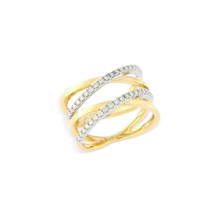 Diamond Double Crossover Ring in 14K White & Yellow Gold, 0.30 tcw