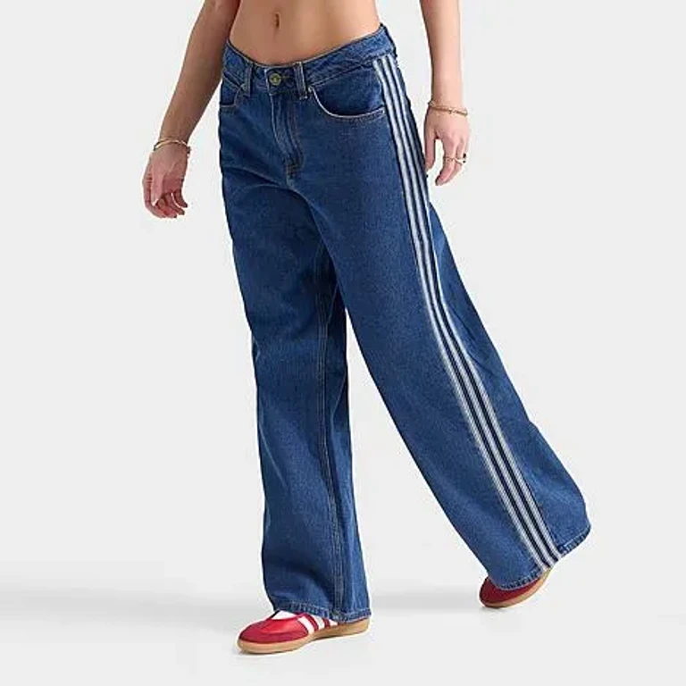 adidas Women's Originals Firebird Denim Track Pants in Medium Vintage Denim Size: 24