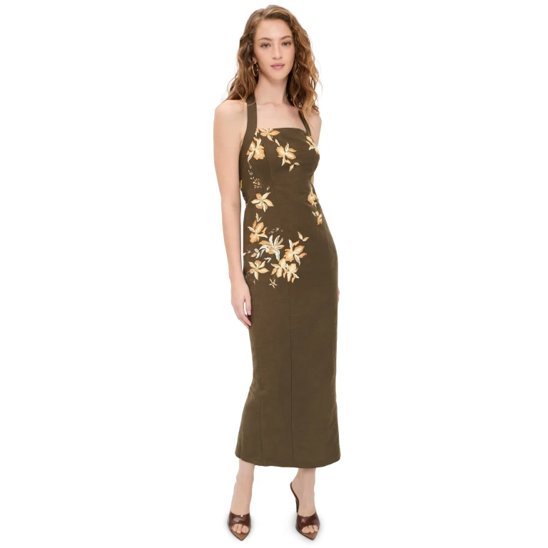 Hemant and Nandita Halter Straps Ankle Length Dress Brown XXL