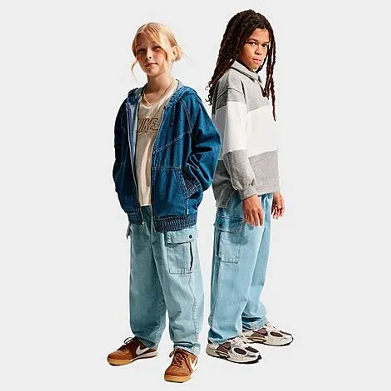 Nike Big Kids Sportswear Collection Denim Cargo Pants in Light Armory Blue/Wheat Size: Small