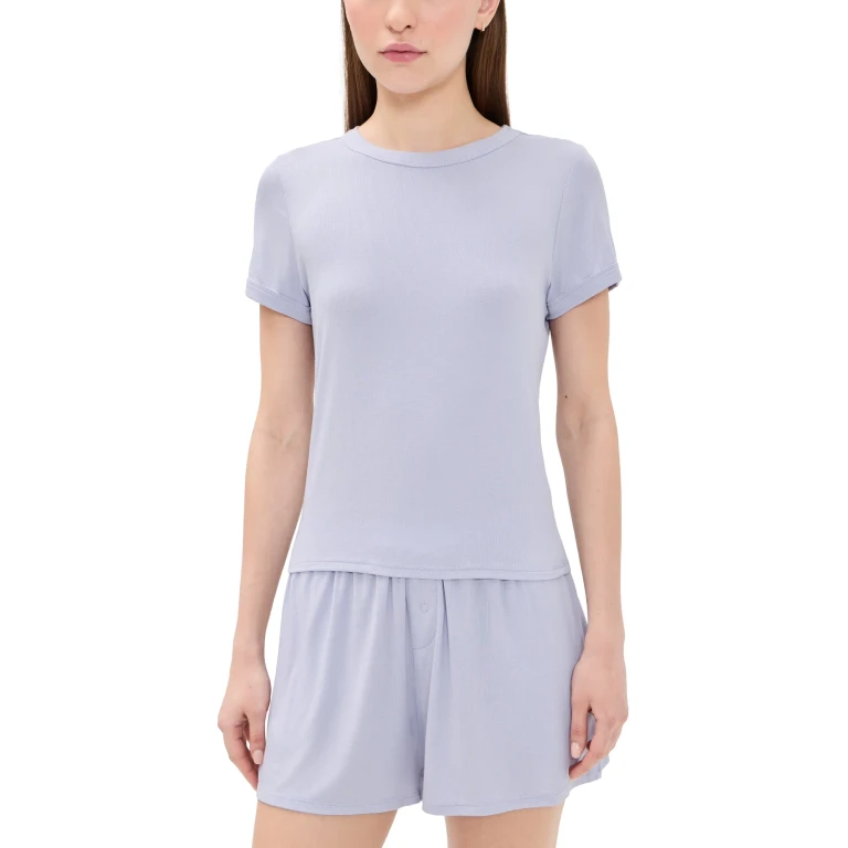 Lunya Soft Modal Rib Tee Shorts Set Immersed Black XS