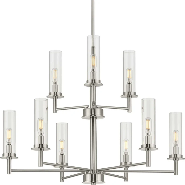 Brushed Nickel Nine Light Chandelier from the Kellwyn Collection