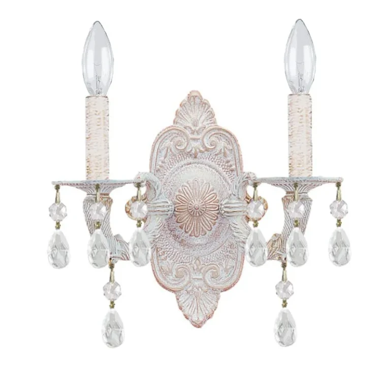 Paris Market 2-Light 12" Wall Sconce in Antique White with Clear Swarovski Strass Crystals