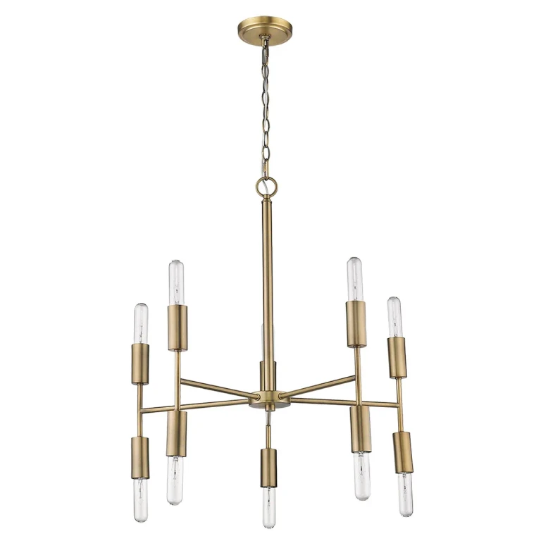Aged Brass Ten Light Chandelier from the Perret Collection