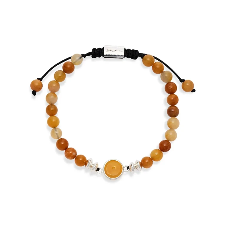 Yellow Jade & Sterling Silver Beaded Medallion Bracelet