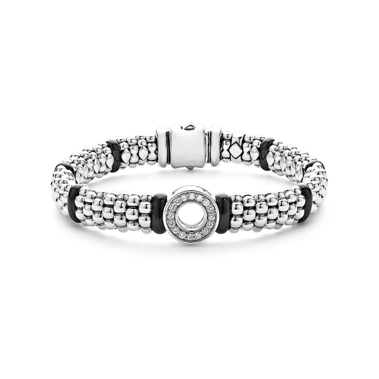 Lagos Sterling Silver Black Caviar Ceramic & Diamond Bead Bracelet