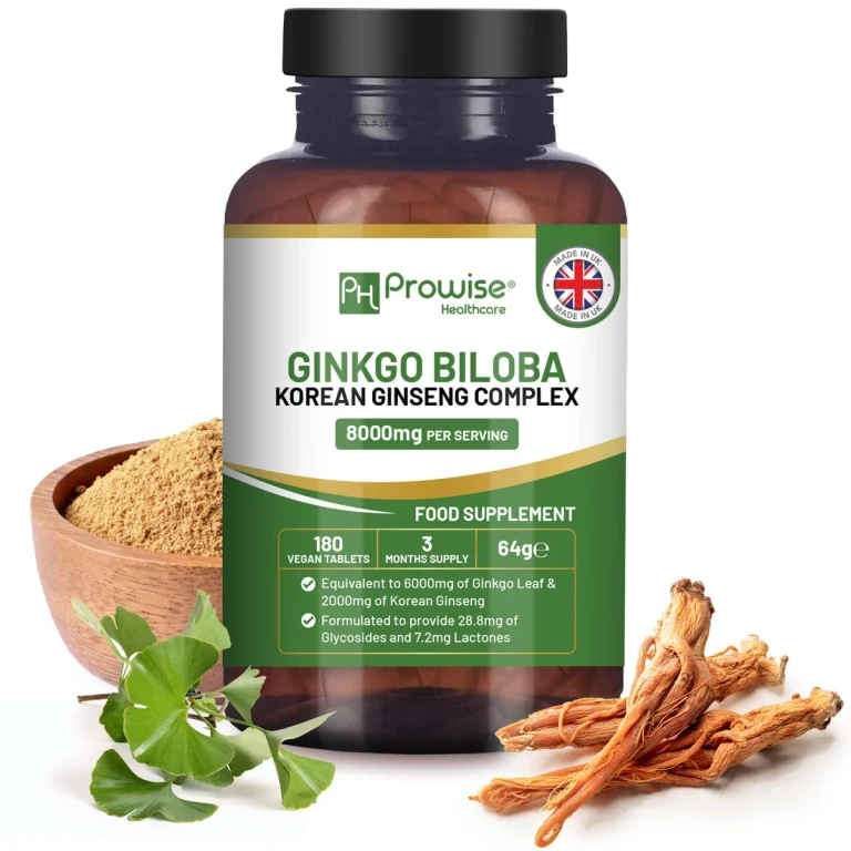 Ginkgo Biloba and Korean Ginseng Tablets 8000mg 180 Vegan Tablets | Ginkgo 6000mg & Korean Ginseng Root 2000mg Supports Cognitive Function & Mental