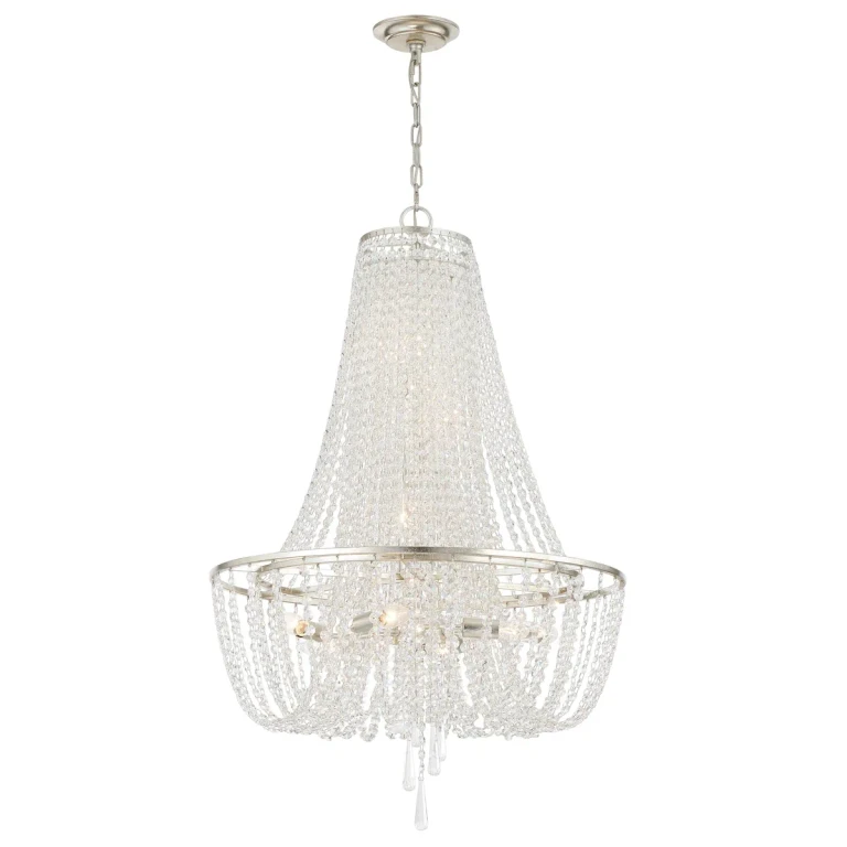 Arcadia 9-Light Traditional Chandelier in Antique Silver with Hand Cut Crystal Crystals