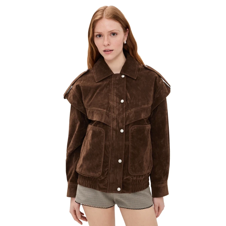 Avec Les Filles Faux Suede Layered Bomber Jacket Brunette S