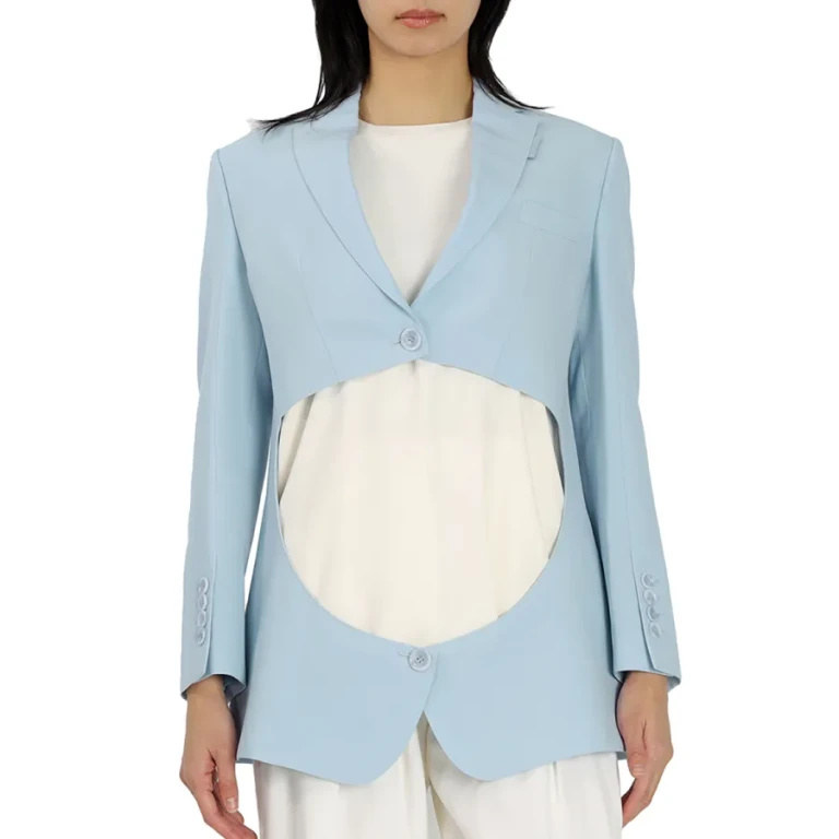 Burberry Ladies Pale Blue Wool Step-through Blazer