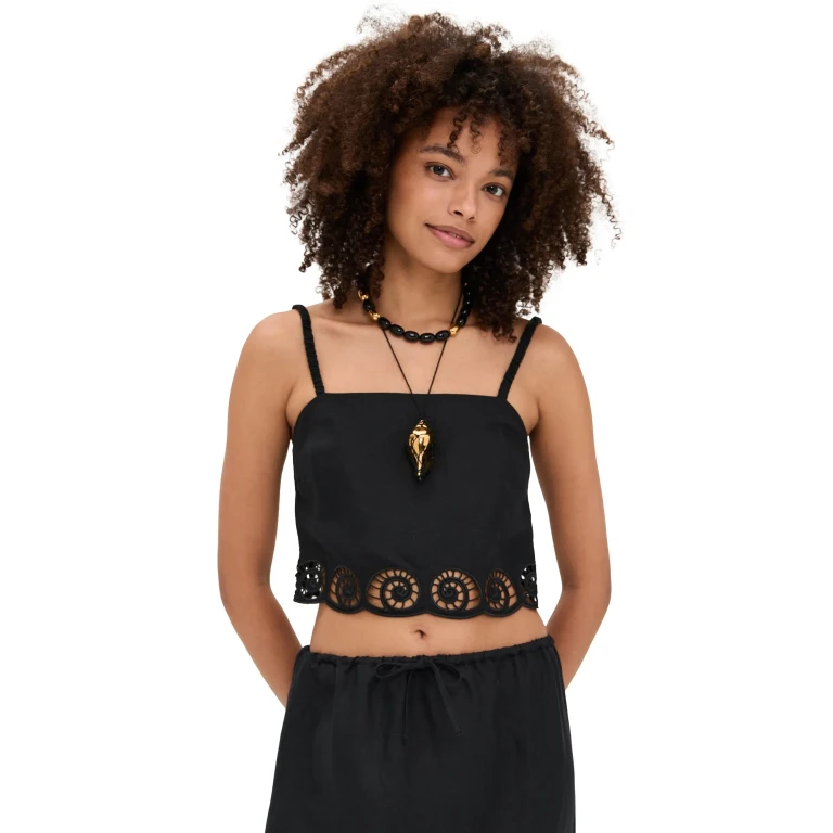 Onia Air Linen Scallop Cropped Top Black XS