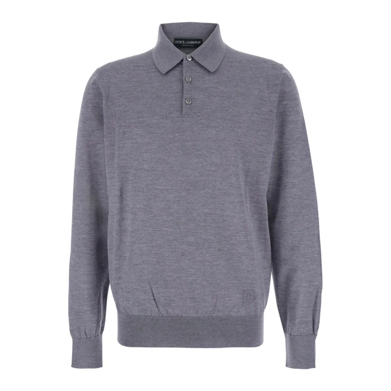 Dolce & Gabbana Grey Polo Shirt with Classic Collar and Tonal Logo Embroidery on the Front in Wool Man Virgin Jersey - Men (GXZ25TJDVBVV0545)