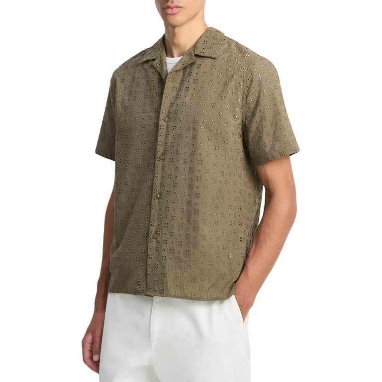 Vince Regular Fit Eyelet Short Sleeve Camp Shirt
